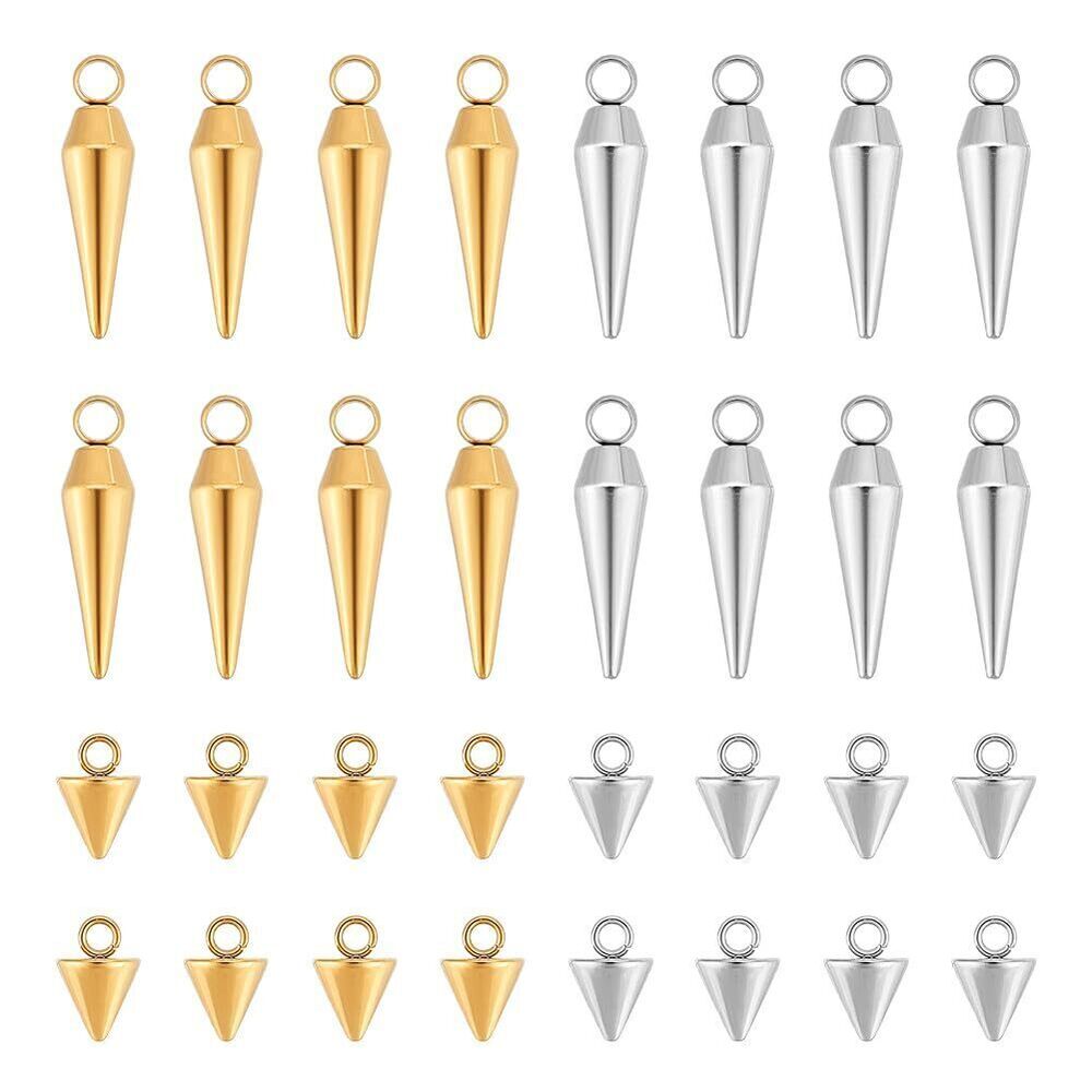9057 32Pcs 2 Styles Cone Charms Spike Charms Stainless Steel Charms Punk